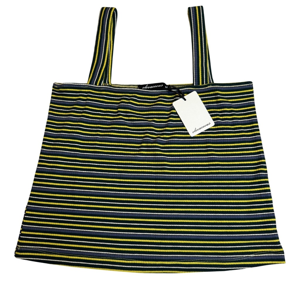Olivaceous‎ Womens Striped Ribbed Tank Top Sz M Yellow Navy Layers Summer Casual